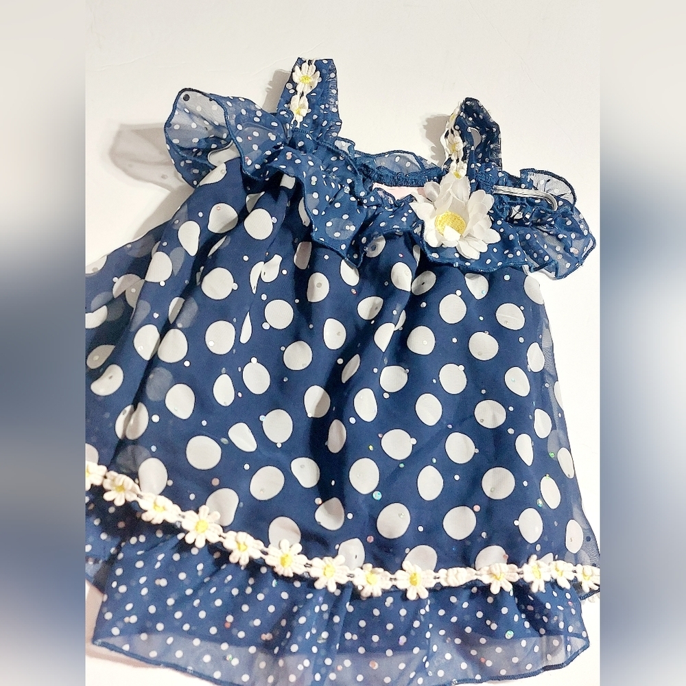 Sweet Floral Polka Dot Top 2T Blue White Daisy Layered Flowy